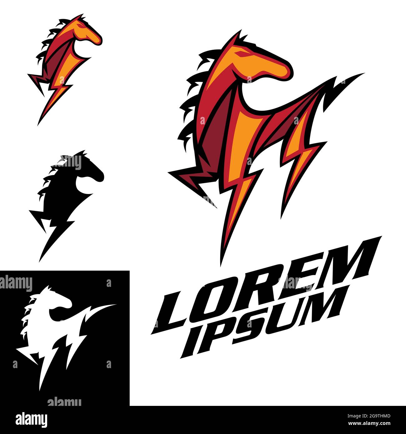 Illustration vectorielle de symbole Lightning Steed pour la marque, l'identité de l'entreprise, le symbole esport imprimé de chemise ou tout autre but. Illustration de Vecteur