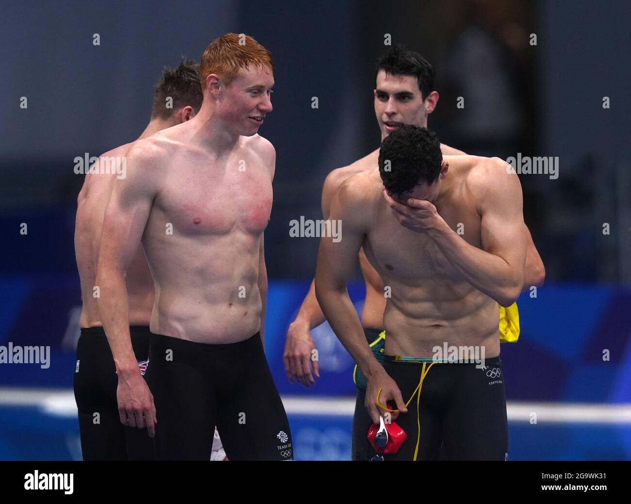 La Grande-Bretagne célèbre l'or dans le relais nage libre 4x200 des hommes au Tokyo Aquatics Center le cinquième jour des Jeux Olympiques de Tokyo 2020 au Japon. Date de la photo: Mercredi 28 juillet 2021. Banque D'Images