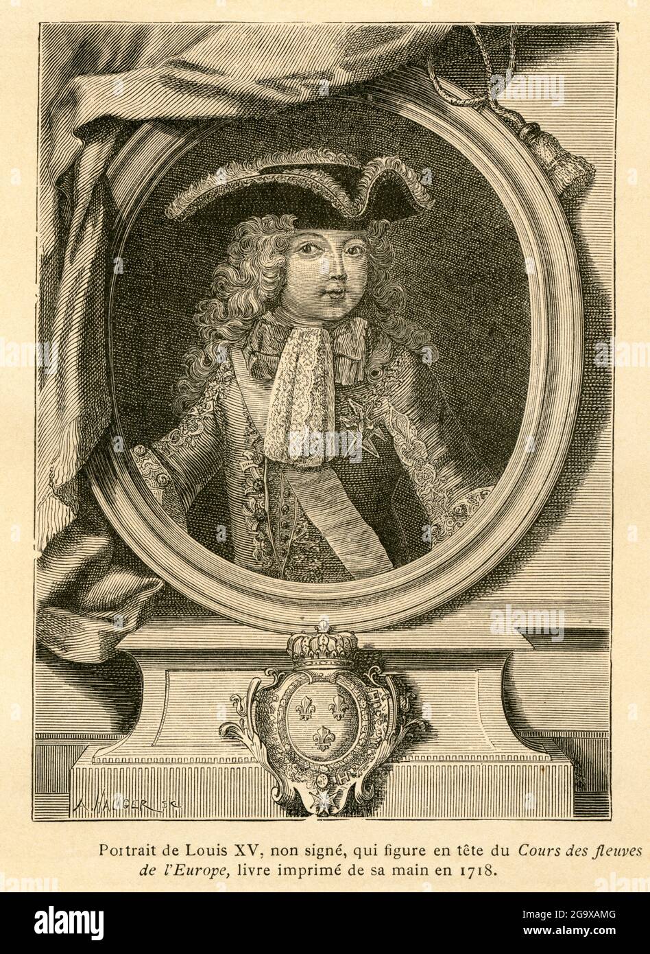 Louis XV de France, portrait, image de: 'L'ancienne France, le Livre', par M. P. Louisy, LE DROIT D'AUTEUR DE L'ARTISTE N'A PAS À ÊTRE EFFACÉ Banque D'Images