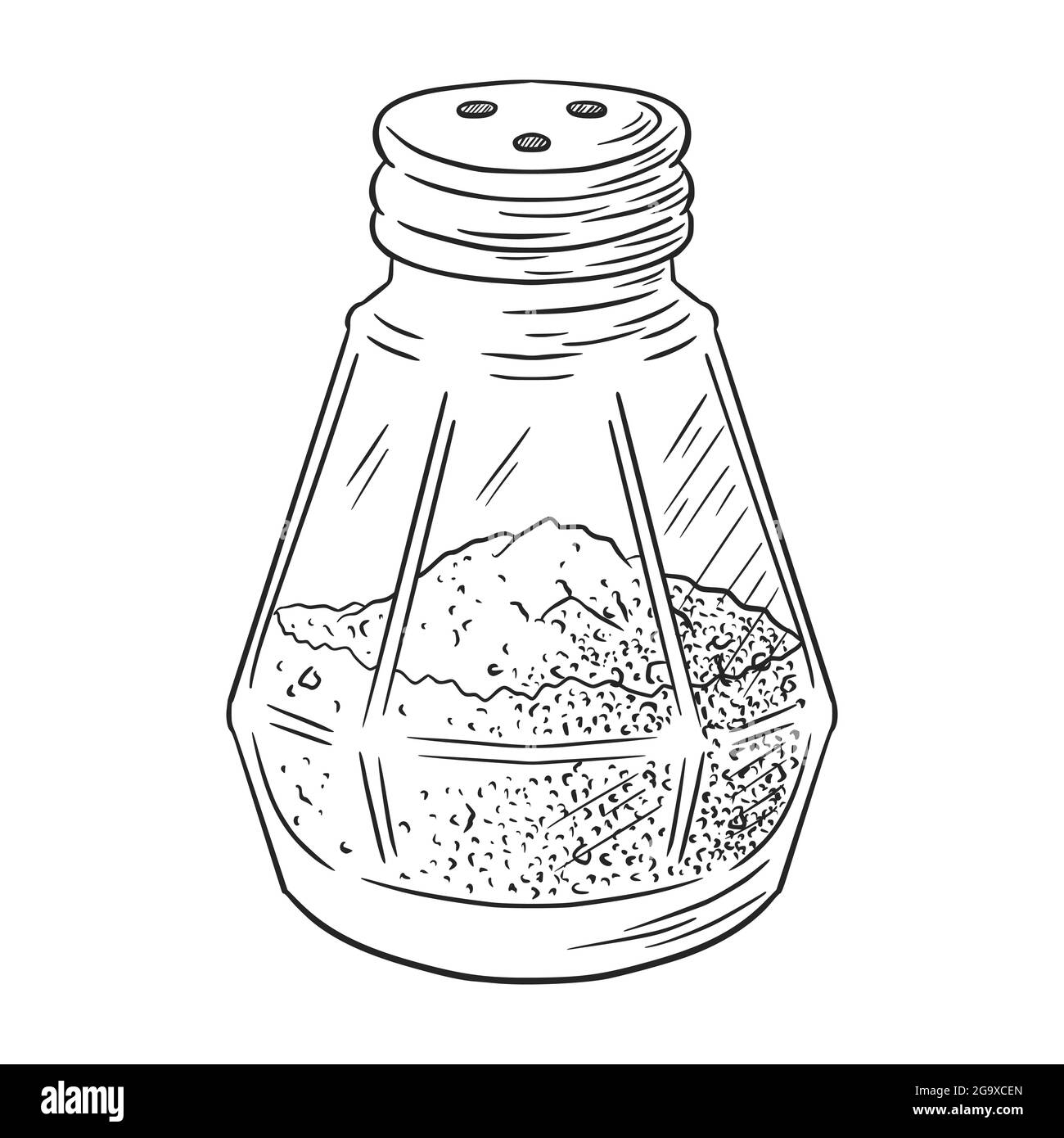 Illustration gravée Pepper Shaker. Pot en verre dessiné à la main, dessin vectoriel d'épices de style vintage pour logo, recette, menu, emblème, imprimés alimentaires, étiquettes, autocollants Illustration de Vecteur