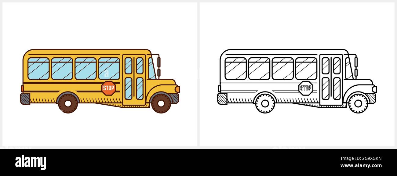 Livre De Coloriage De Bus D Ecole Autobus Scolaire Jaune Image Vectorielle Stock Alamy