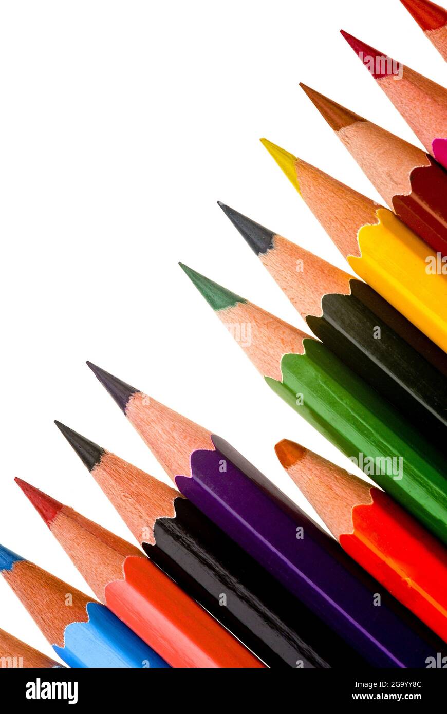 crayon de couleur, le rouge est plus court et plus utilisé, découpe Banque D'Images