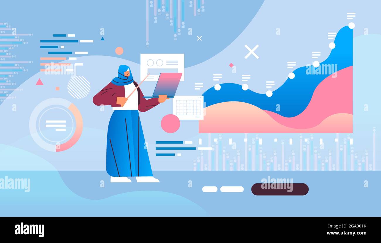 femme d'affaires faisant la présentation financière analyse des graphiques et des graphiques analyse de données planification de la stratégie de l'entreprise Illustration de Vecteur