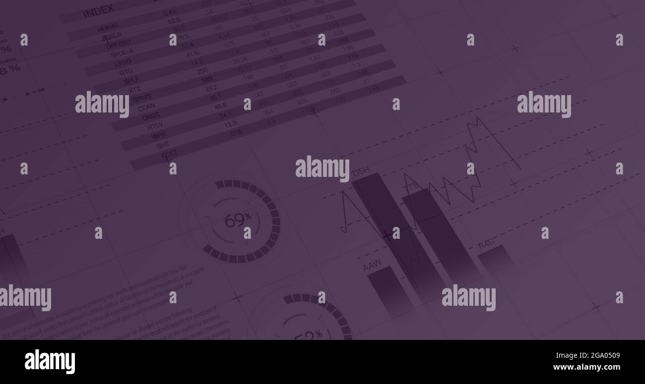 Progression de la recherche avec forme de loupe et pourcentage croissant sur fond violet foncé avec dat Banque D'Images