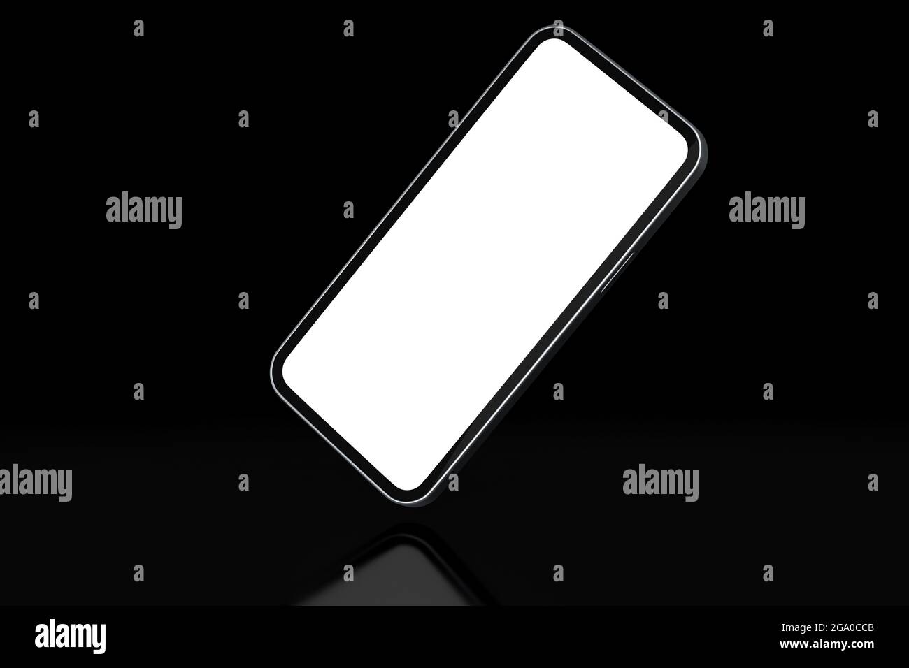 Smartphone réaliste avec écran blanc vierge isolé sur fond noir. Rendu 3D du modèle de téléphone pour présentation et outil pour travail compact Banque D'Images Smartphone réaliste avec écran blanc vierge isolé sur fond noir. Rendu 3D du modèle de téléphone pour présentation et outil pour travail compact Banque D'Images