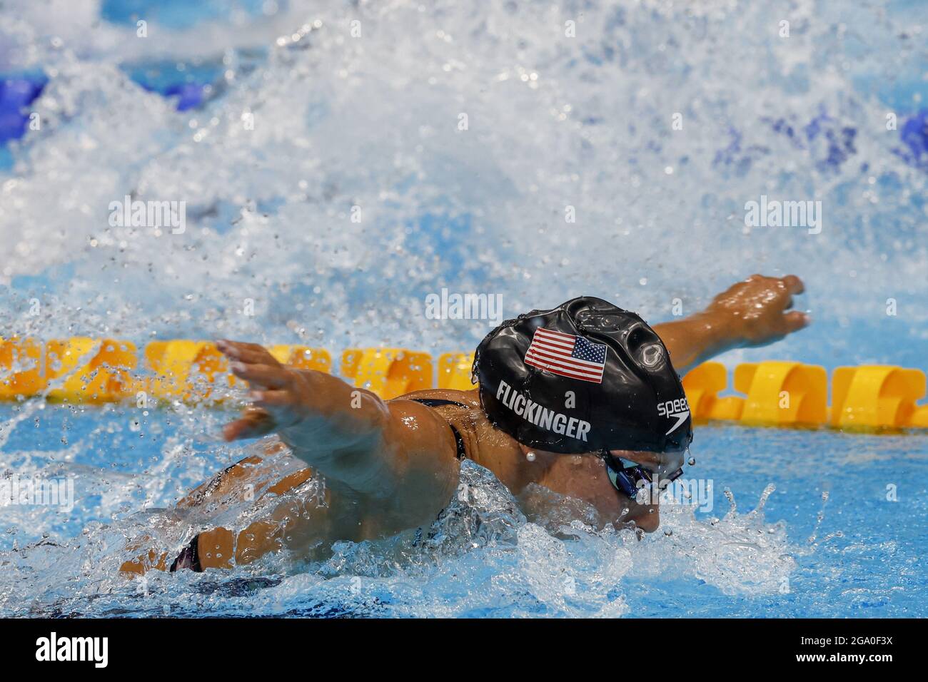 Tokyo, Japon. 28 juillet 2021. Le Hall Flickinger des Etats-Unis participe au 200m Butterfly au Tokyo Aquatics Center, lors des Jeux Olympiques d'été de Tokyo, au Japon, le mercredi 28 juillet 2021. Photo par Tasos Katopodis/UPI. Crédit : UPI/Alay Live News Banque D'Images
