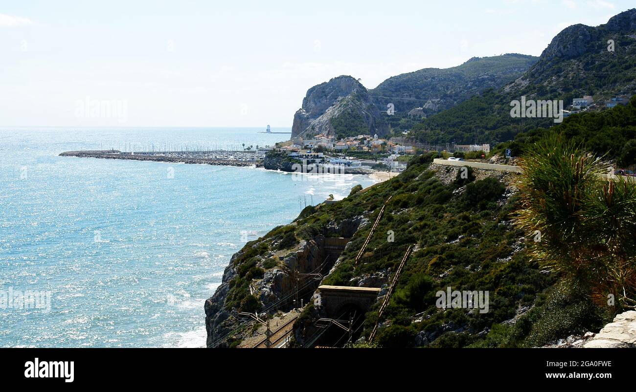 Panoramique de la côte d'El Garraf à Barcelone, Catalogne, Espagne, Europe Banque D'Images