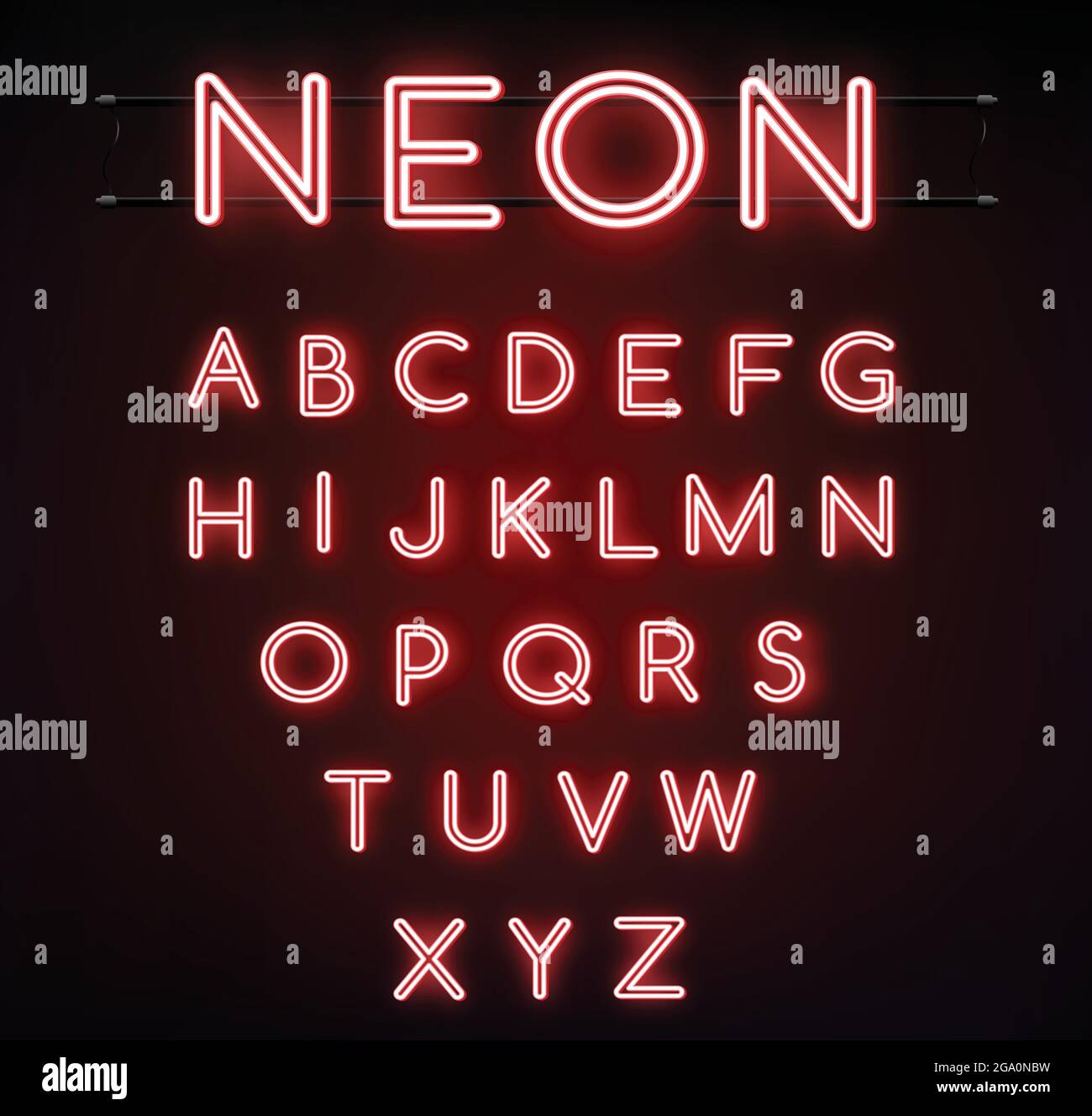 Illustration du vecteur de police rouge néon. Lettres lumineuses au néon rouges. Alphabets lumineux. Lettres a-Z. Illustration de Vecteur