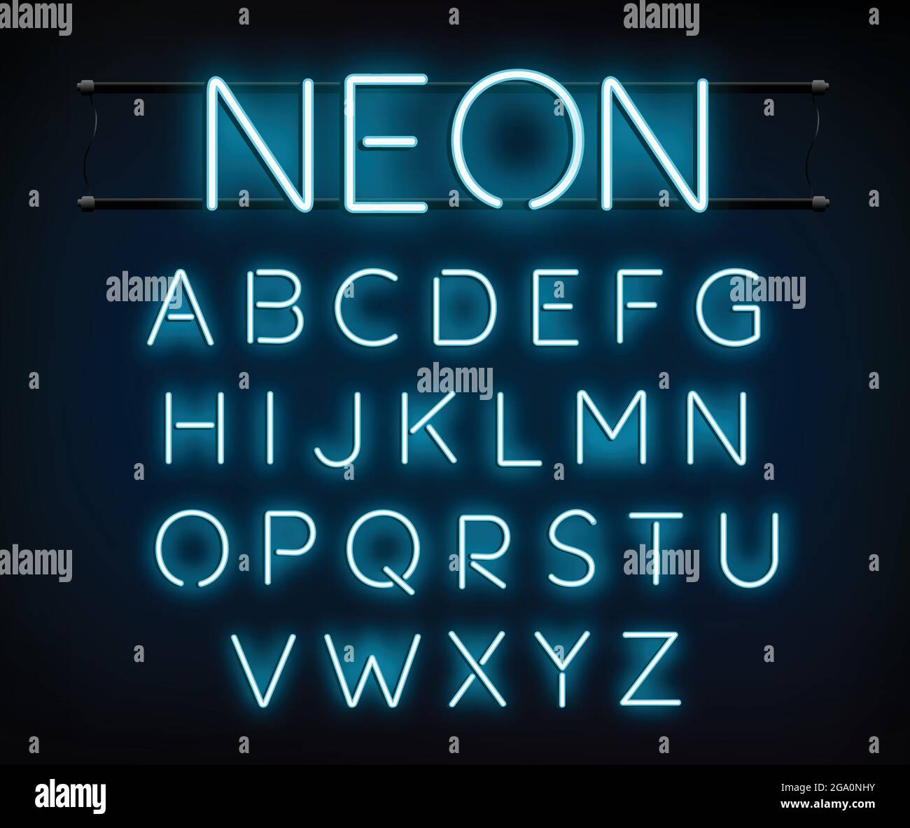 Illustration du vecteur de police bleu fluo. Lettres lumineuses au néon bleu. Alphabets lumineux. Lettres a-Z. Illustration de Vecteur