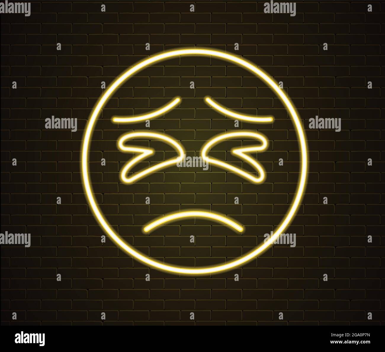 Illustration vectorielle jaune fluo isolée sur un mur de briques. Triste visage emoji. Émoticône triste. Illustration de Vecteur