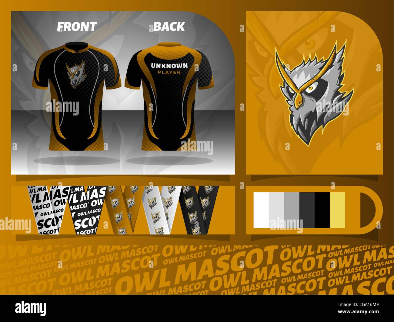 Mascotte à tête hibou avec gabarit en jersey et en lanyard Illustration de Vecteur