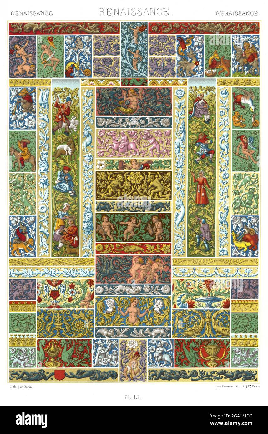 Renaissance - Panneaux, frises et bordures - par l'ornement 1880, Banque D'Images