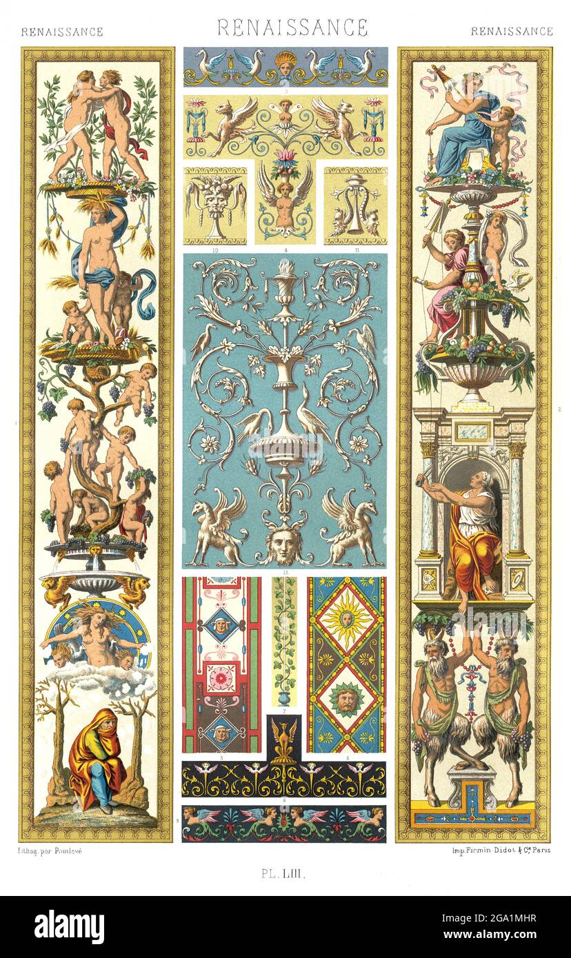 Renaissance – 16e. Siècle - fresques et arabesques de Raphaël - Loggie du Vatican. - par l'ornement 1880, Banque D'Images