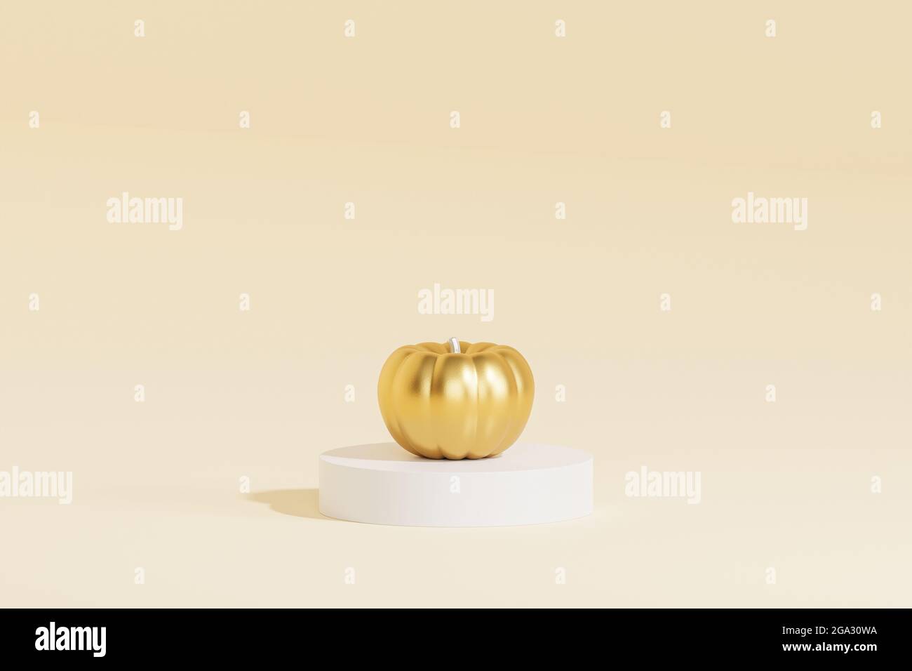 Citrouille d'or sur fond beige pour la publicité sur les vacances d'automne ou les ventes, rendu 3d Banque D'Images