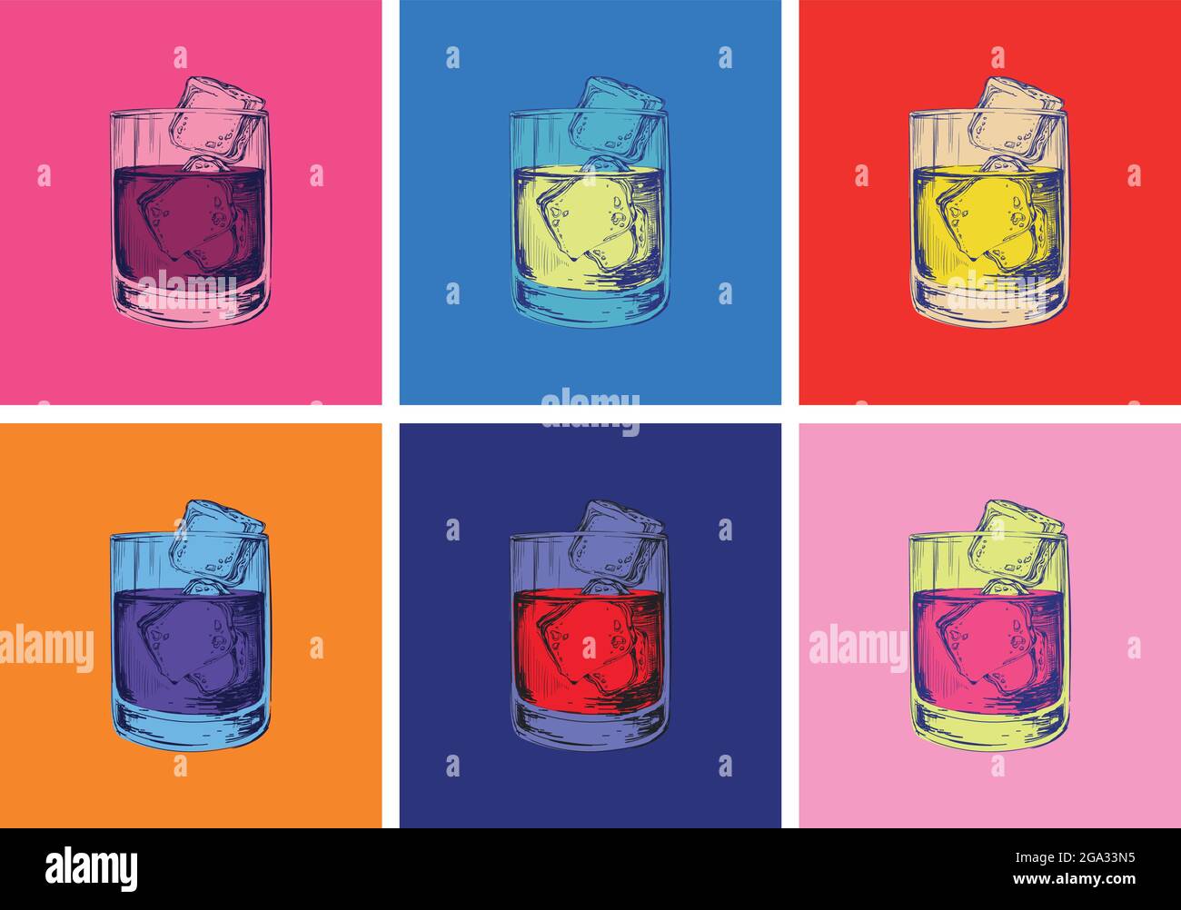 Illustration de la boisson tirée à la main en verre à whisky. Illustration de Vecteur