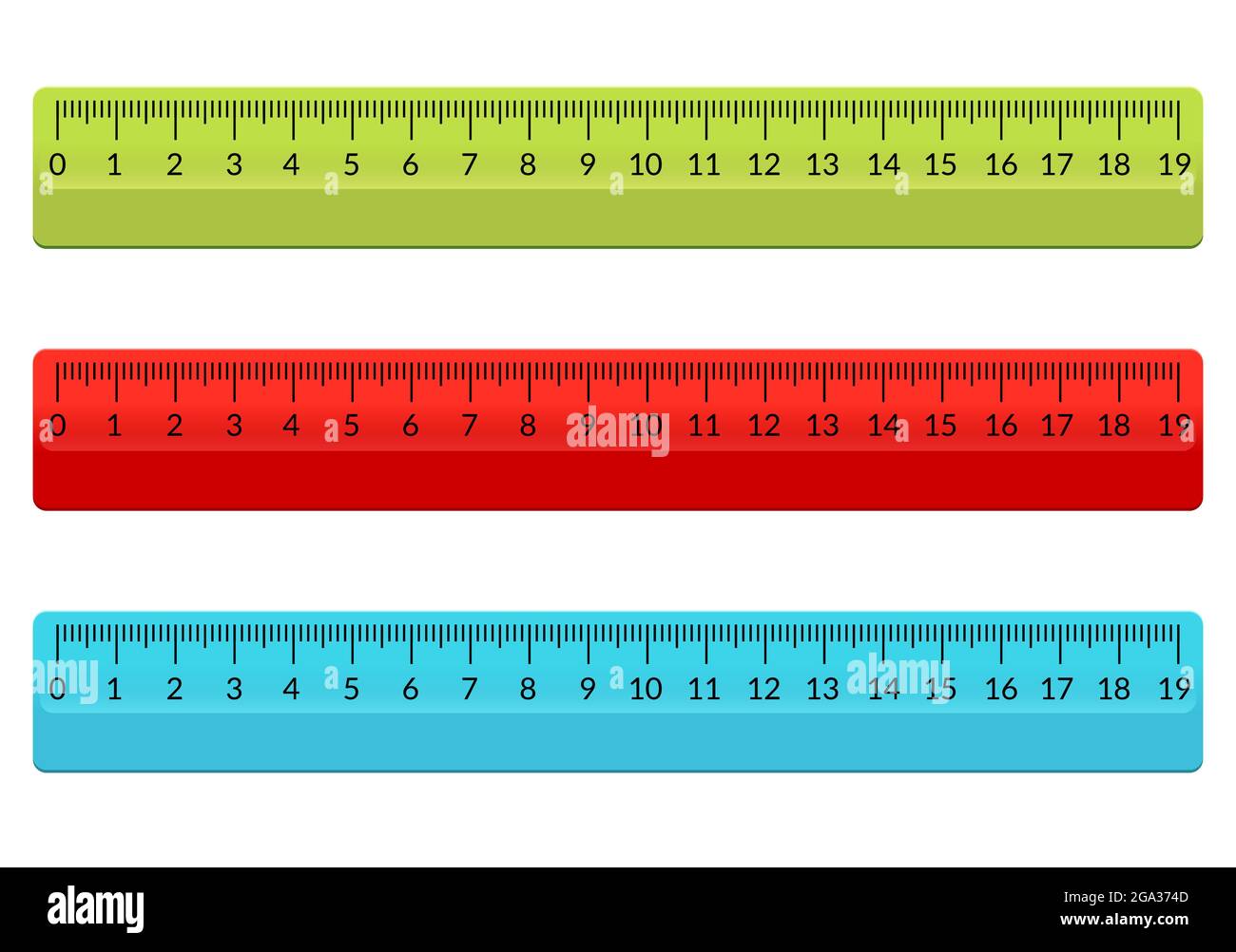Mètre plat d'école de règle. Règle graduée pouce millimètre plastique isolé illustration Illustration de Vecteur