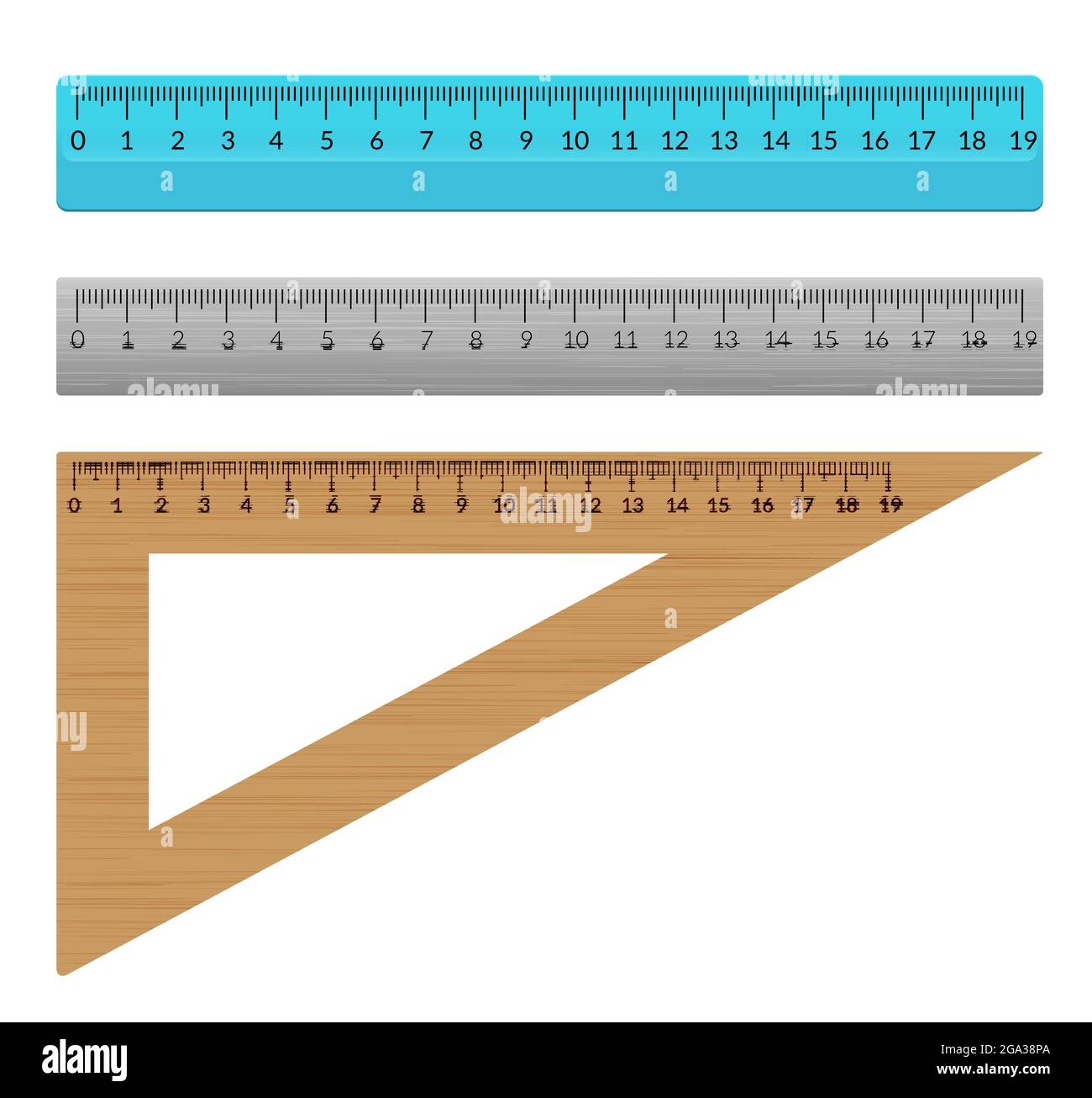 Mètre plat d'école de règle. Règle graduée pouce millimètre plastique isolé illustration Illustration de Vecteur