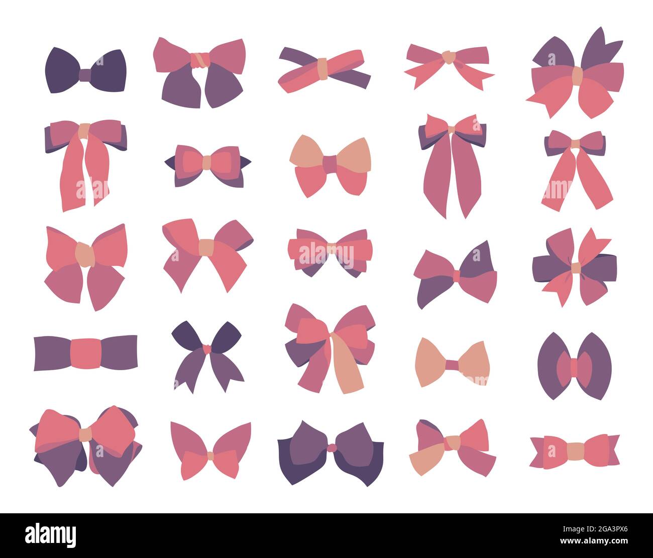 Collection d'illustrations vectorielles de divers noeuds et rubans, éléments colorés isolés et plats sur fond blanc. Illustration de Vecteur