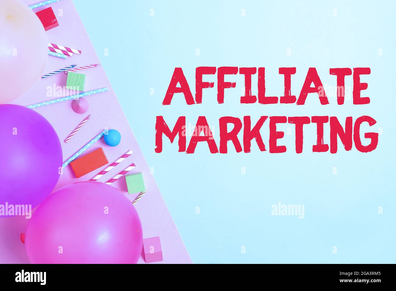 Texte d'écriture Affiliate Marketing. Business Idea compensation aux éditeurs tiers pour générer des leads coloré anniversaire Party Designs Bright Banque D'Images