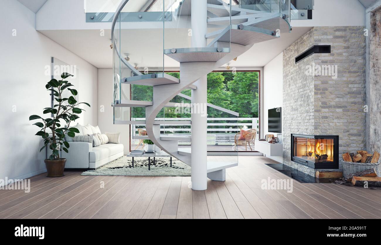 maison moderne séjour design intérieur. illustration du concept 3d Banque D'Images