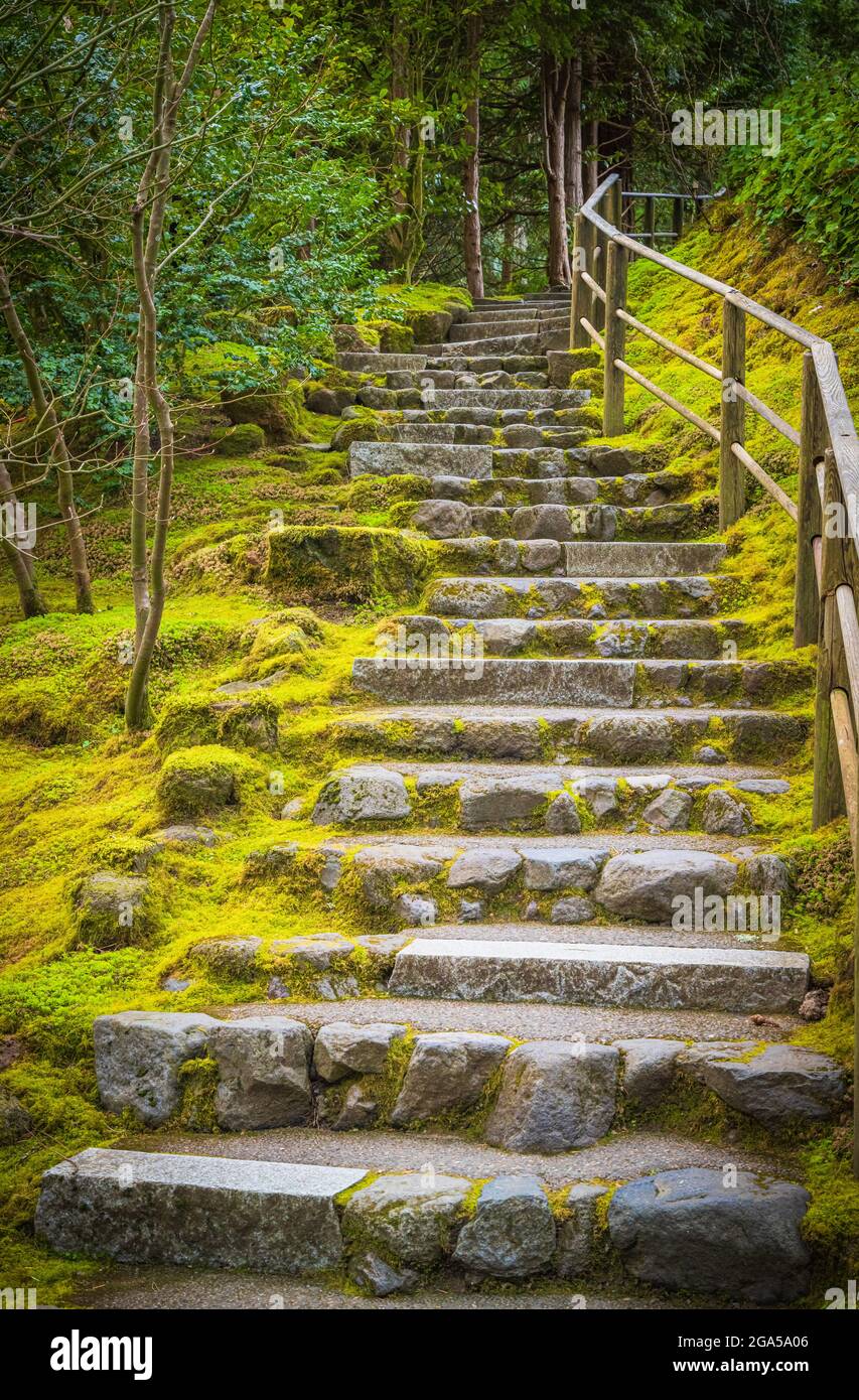 Le jardin japonais de Portland est un jardin traditionnel japonais occupant 12 hectares, situé à l'intérieur de Washington Park des collines à l'ouest de Portland, Oregon Banque D'Images