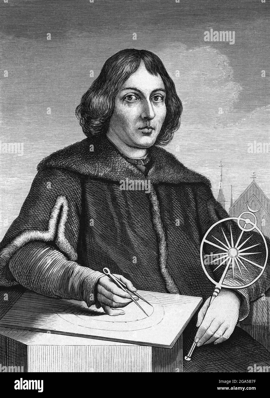 Pologne: Portrait gravé de Nicolaus Copernic, astronome et mathématicien polonais, c. Nicolaus Copernicus (19 février 1473 - 24 mai 1543) est un astronome et mathématicien de la Renaissance de la Prusse royale, qui fait partie du Royaume de Pologne. 1850 Copernicus était un Polylot et un polymath, et a obtenu un doctorat en droit canonique. Tout au long de sa vie, il a également servi comme gouverneur, diplomate, économiste, médecin, traducteur et universitaire classique. Banque D'Images