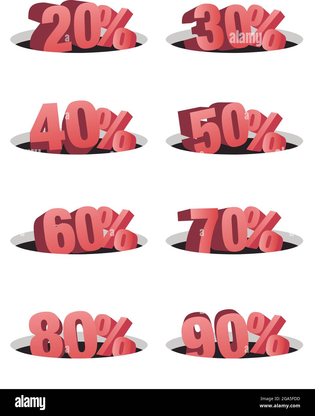Ensemble de modèles de conception avec symbole de pourcentage 3d. Concept de vente ou de vente au détail. Illustration vectorielle. Illustration de Vecteur