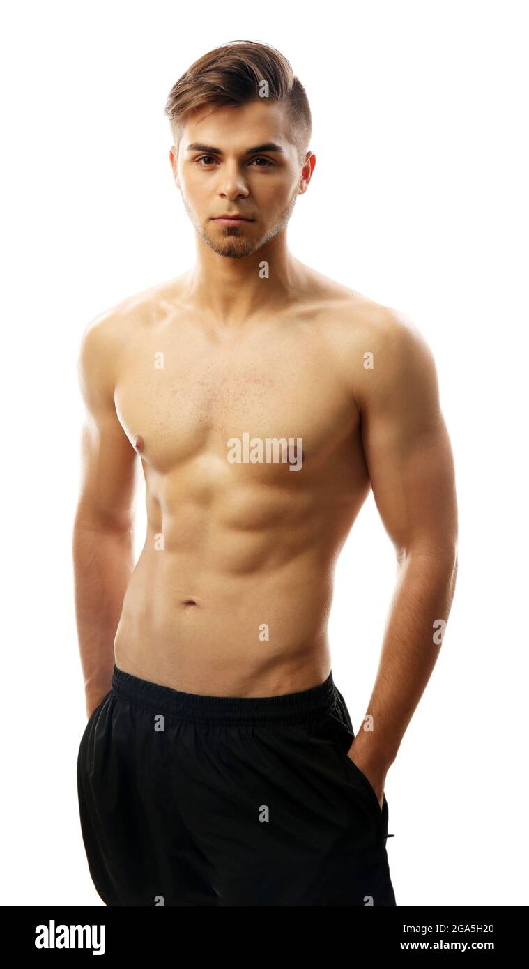 Jeune homme Muscle isolated on white Photo Stock - Alamy