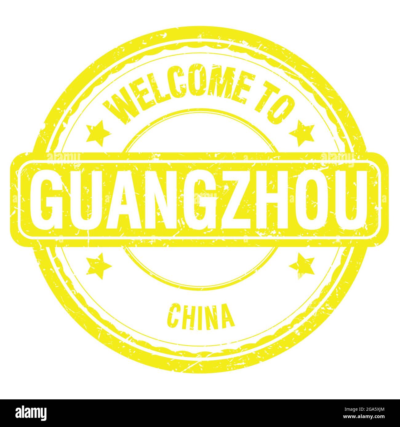 BIENVENUE À GUANGZHOU - CHINE, mots écrits sur timbre jaune grungy Banque D'Images