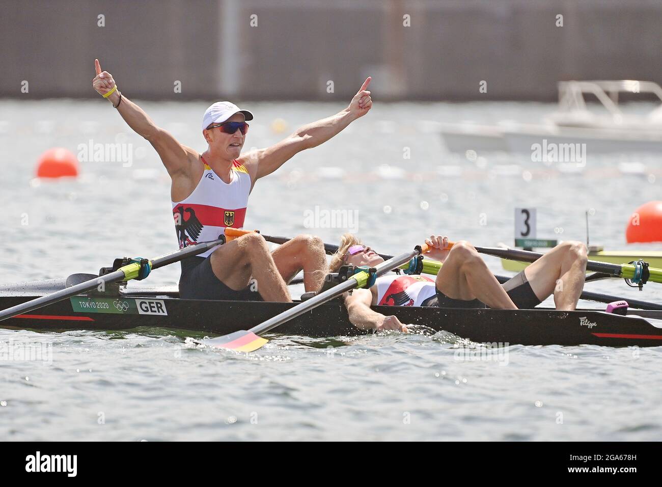 Jonathan ROMMELMANN (GER), Jason OSBORNE (GER), jubilation, joie, enthousiasme, Terminer 2e place, argent, scroll double léger, scroll double léger pour hommes LM2x, aviron, aviron, le 29 juillet 2021, Voie navigable Sea Forest. Jeux olympiques d'été 2020, de 23.07. - 08.08.2021 à Tokyo/Japon. Â Banque D'Images