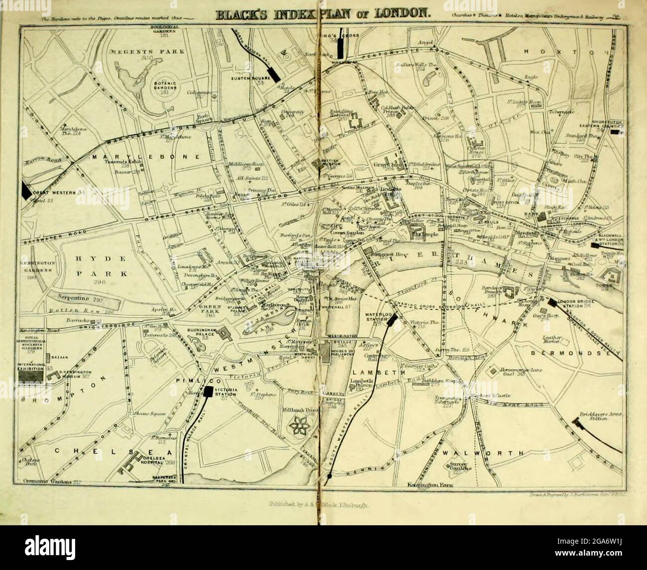 Black's Index Plan de Londres du livre ' Londres et ses environs : un guide pratique de la métropole et de ses environs, illustré par des cartes, plans et vues ' par Adam et Charles Black publié à Édimbourg par A. & C. Black 1862 Banque D'Images