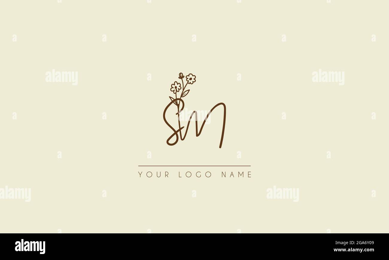 Lettre initiale SM ou MS Signature manuscrite mariage botanique icône florale logo illustration vectorielle design Illustration de Vecteur