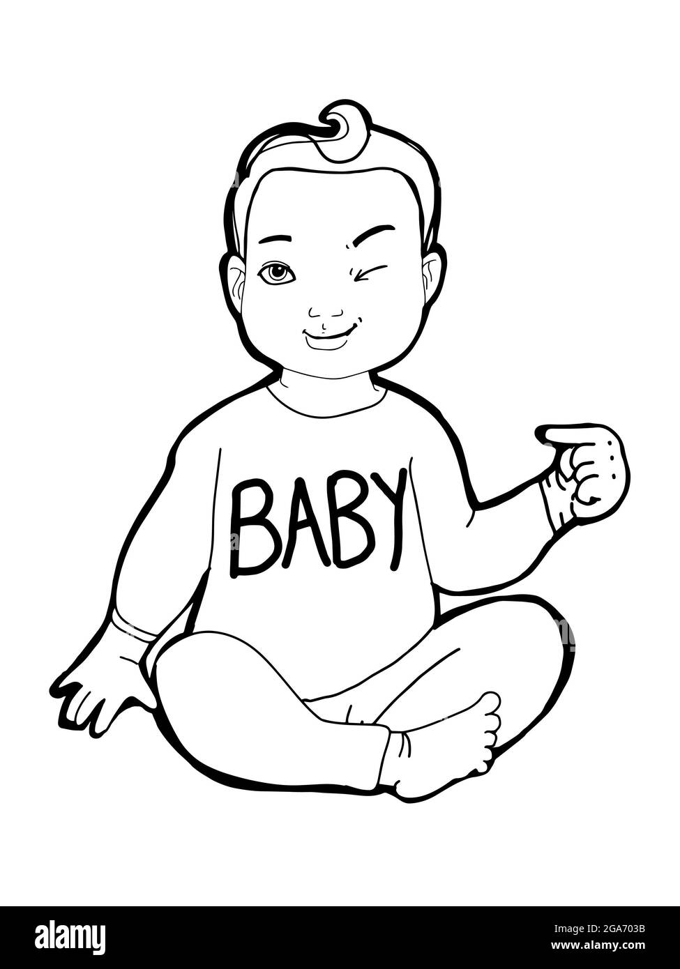Mignon Dessin Anime Noir Y Garcon Bebe Assis Hi Cinq Illustration Dessin De Ligne Photo Stock Alamy