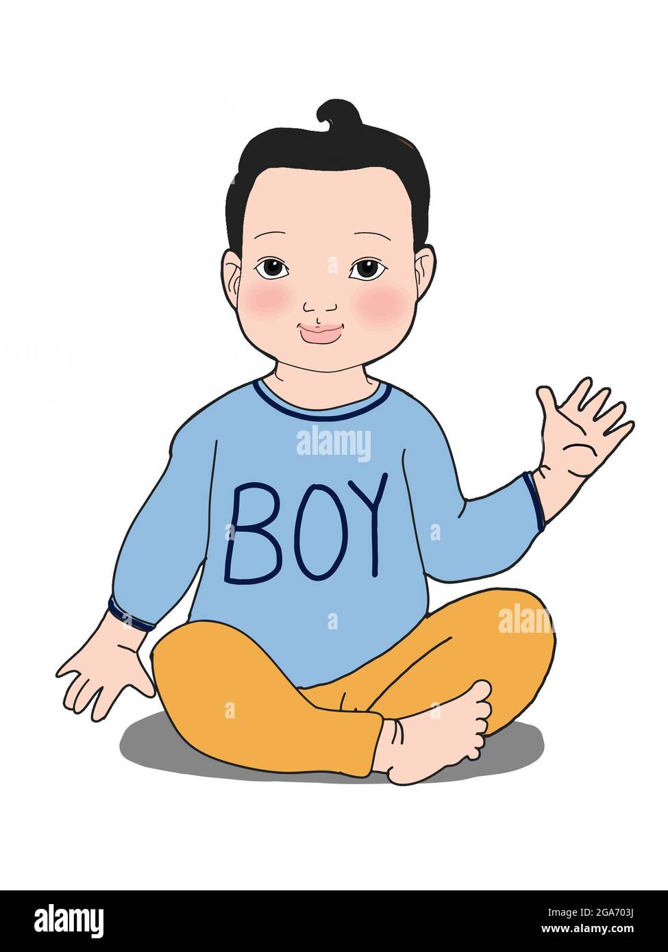 Mignon Dessin Anime Bebe Garcon Assis Salut Cinq Illustration Photo Stock Alamy