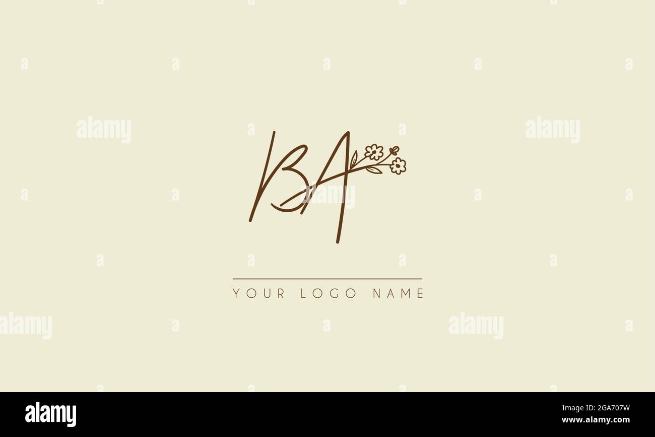 Lettre initiale BA ou AB Signature manuscrite mariage botanique icône florale logo illustration vectorielle design Illustration de Vecteur