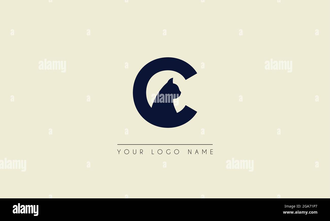Espace négatif de la lettre C initiale avec logo Head Cat Illustration de Vecteur