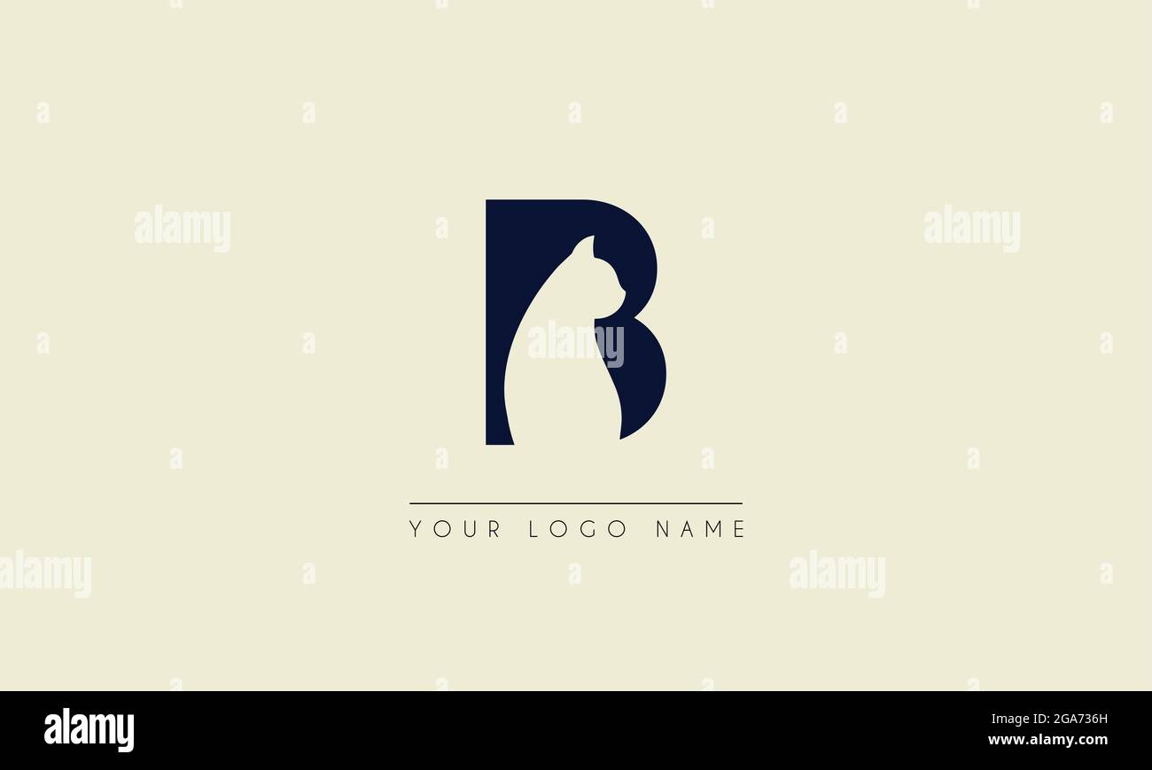 Espace négatif de la lettre B initiale avec logo Head Cat Illustration de Vecteur