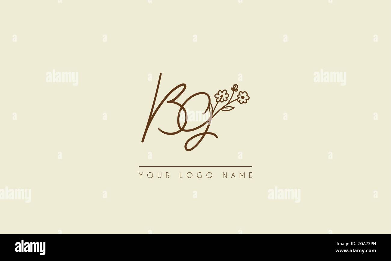 Lettre initiale BG ou GB Signature manuscrite mariage botanique icône florale logo vecteur dessin illustration Illustration de Vecteur