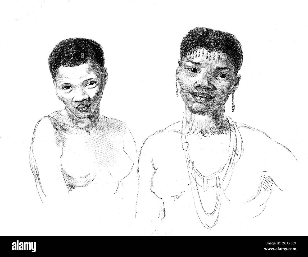 Femme Hottentot [Hottentot est un terme qui a été historiquement utilisé pour désigner les Khoikhoi, les pasteurs nomades indigènes non bantous d'Afrique du Sud.] du livre Sketches représentant les tribus, les animaux et les paysages indigènes de l'Afrique australe : De dessins réalisés par le regretté Samuel Daniell. Par Daniell, Samuel, 1775-1811; Daniell, William, 1769-1837; Barrow, John, sir, 1764-1848; Somerville, William, 1771-1860; imprimé par Richard et Arthur Taylor : publié par William Daniell, et William Wood, Londres, 1820 Banque D'Images