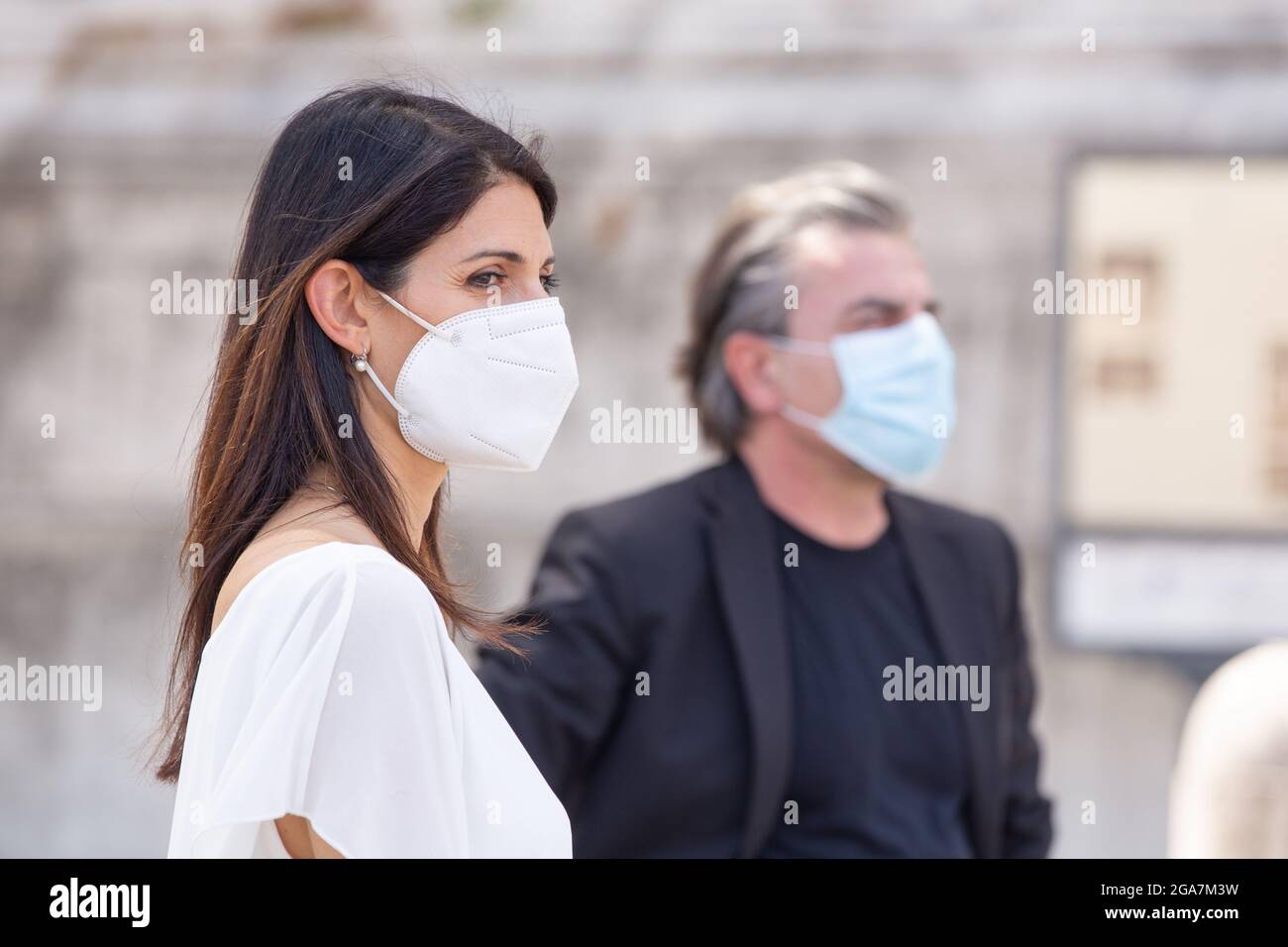 Rome, Italie. 29 juillet 2021. Maire de Rome Virginia Raggi lors de la présentation de la nouvelle location segways Made by VOI Technology (photo de Matteo Nardone/Pacific Press/Sipa USA) crédit: SIPA USA/Alay Live News Banque D'Images