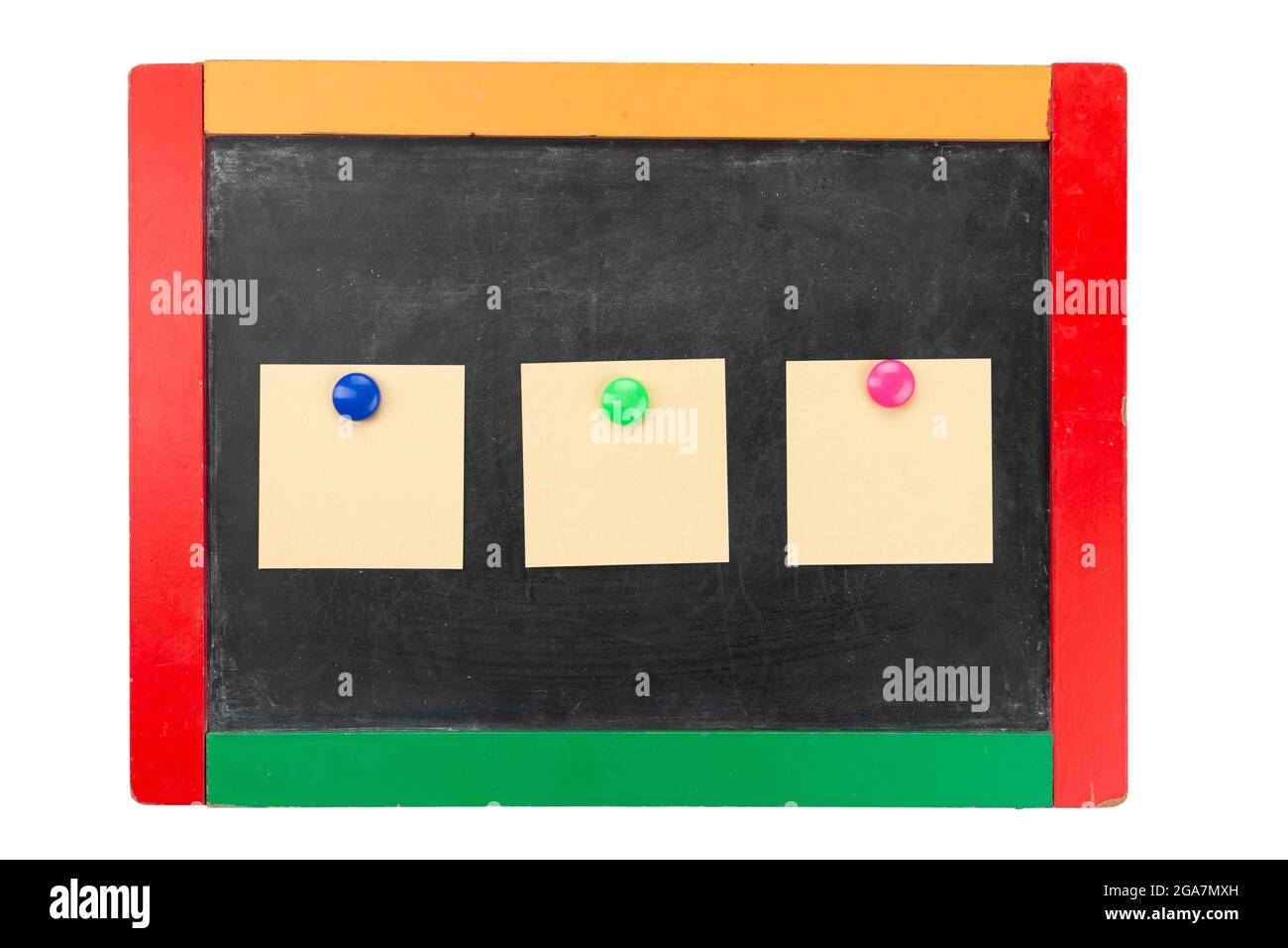 Tableau scolaire pour dessiner avec de la craie et des autocollants en papier. Espace pour le texte. Banque D'Images