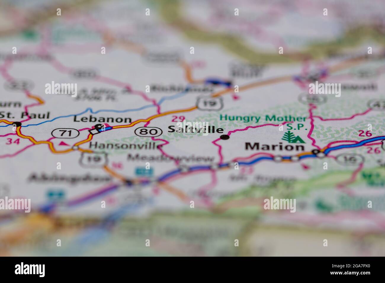 Saltville Virginia sur une carte routière ou une carte de la géographie Banque D'Images