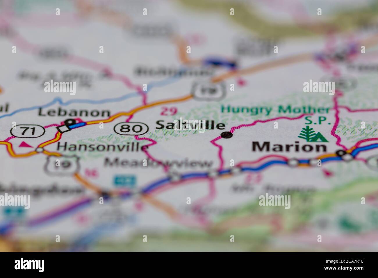 Saltville Virginia sur une carte routière ou une carte de la géographie