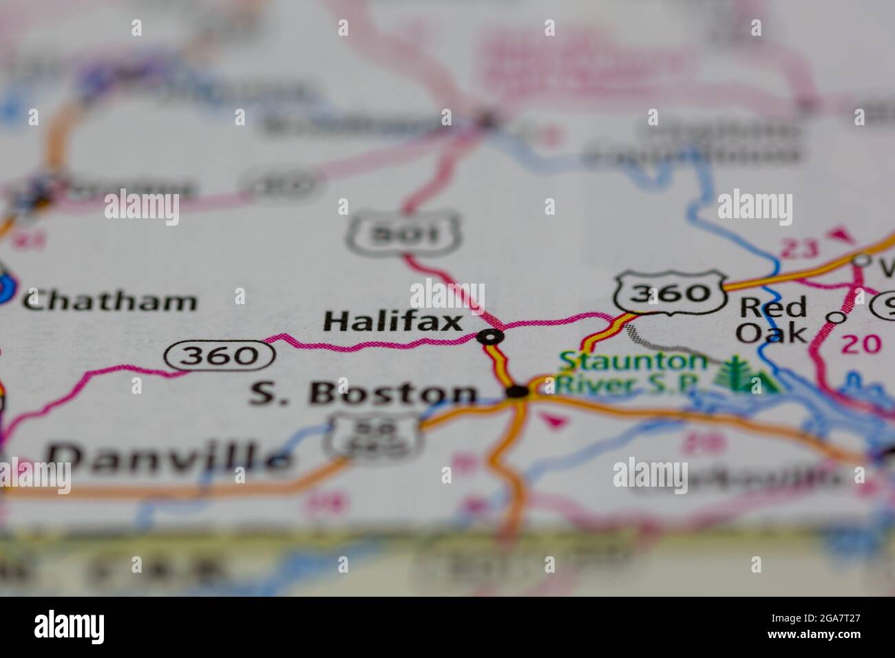 Halifax Virginia sur une carte routière ou une carte de la géographie Banque D'Images