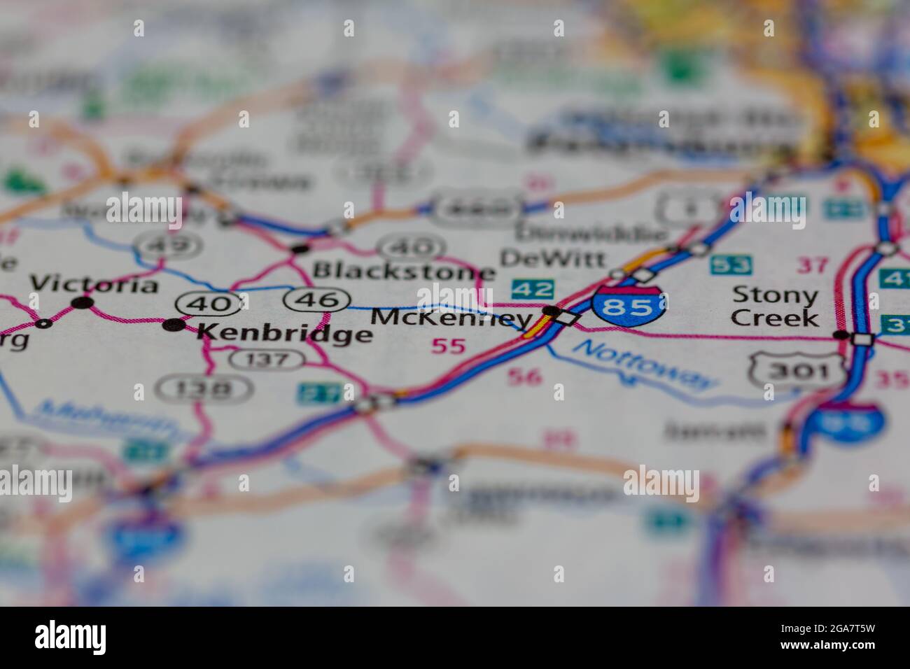 McKenney Virginia sur une carte routière ou une carte de la géographie