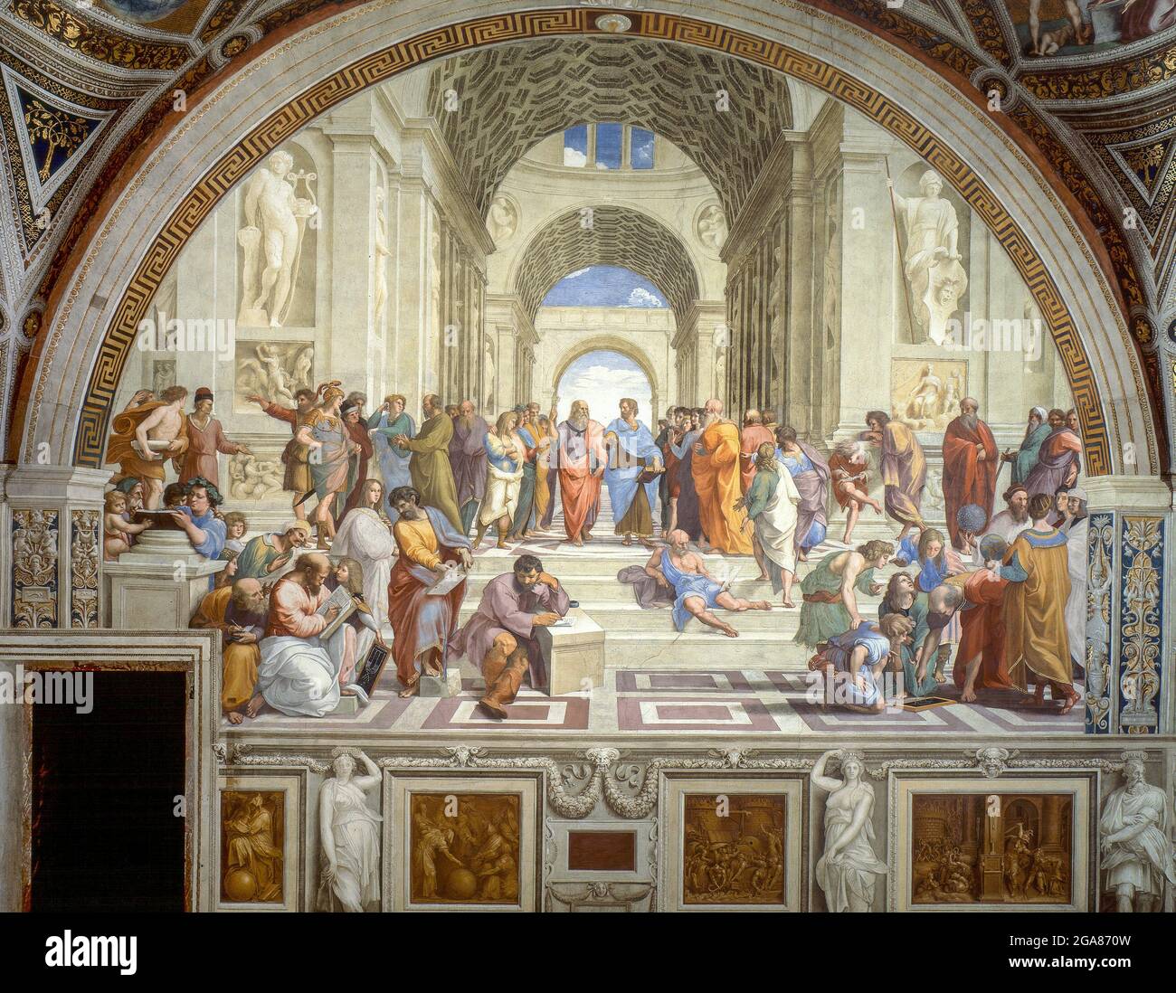 Raphaël , Raffaello Sanzio da Urbino, l'École d'Athènes, 1511, fresque, Musées du Vatican, Cité du Vatican, Romewall Banque D'Images