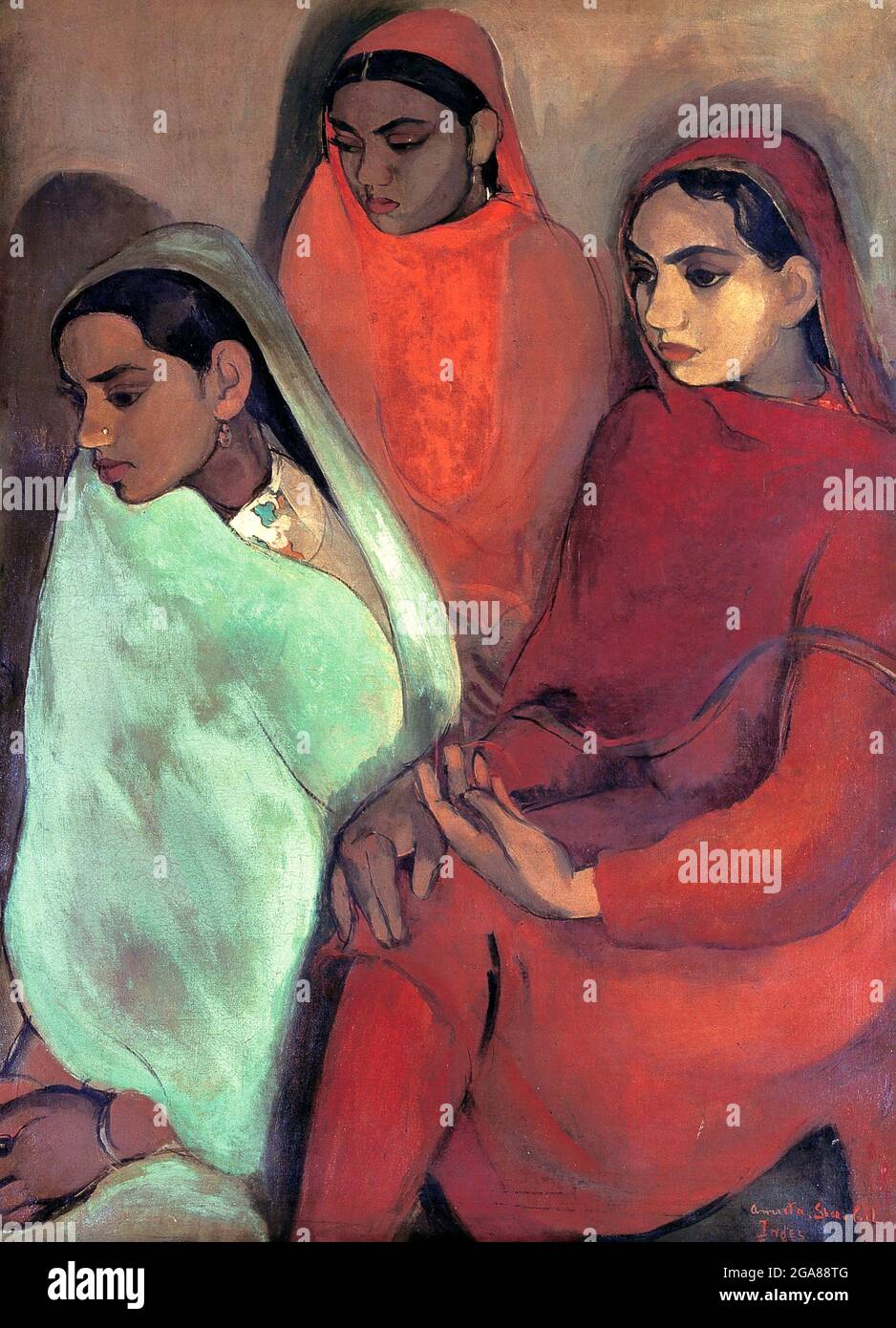 Groupe de trois filles par Amrita Sher-Gil (1913-1941), huile sur toile, 1935 Banque D'Images