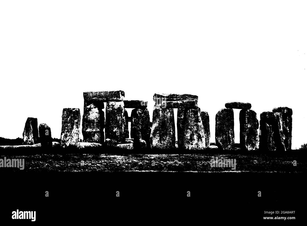 Silhouette noire et blanche de Stonehenge, le célèbre monument préhistorique d'Angleterre Banque D'Images