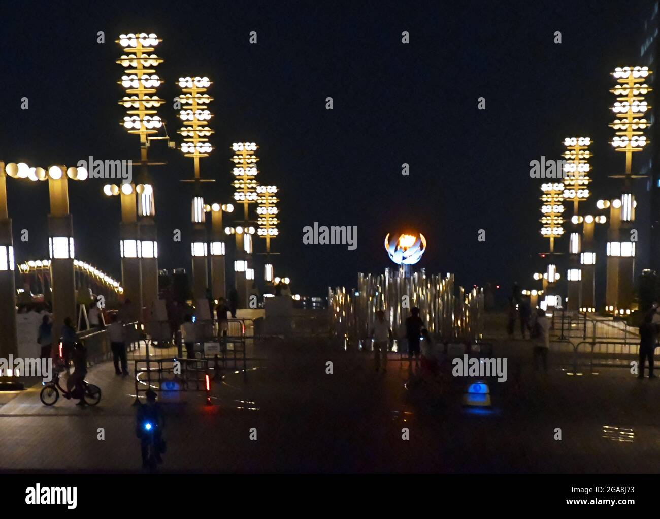 Tokyo, Japon. 29 juillet 2021. Le deuxième chaudron de flamme olympique est exposé au pont Ariake Yume-no-Ohashi à Tokyo, Japon, le jeudi 29 juillet 2021. Photo par Keizo Mori/UPI crédit: UPI/Alay Live News Banque D'Images