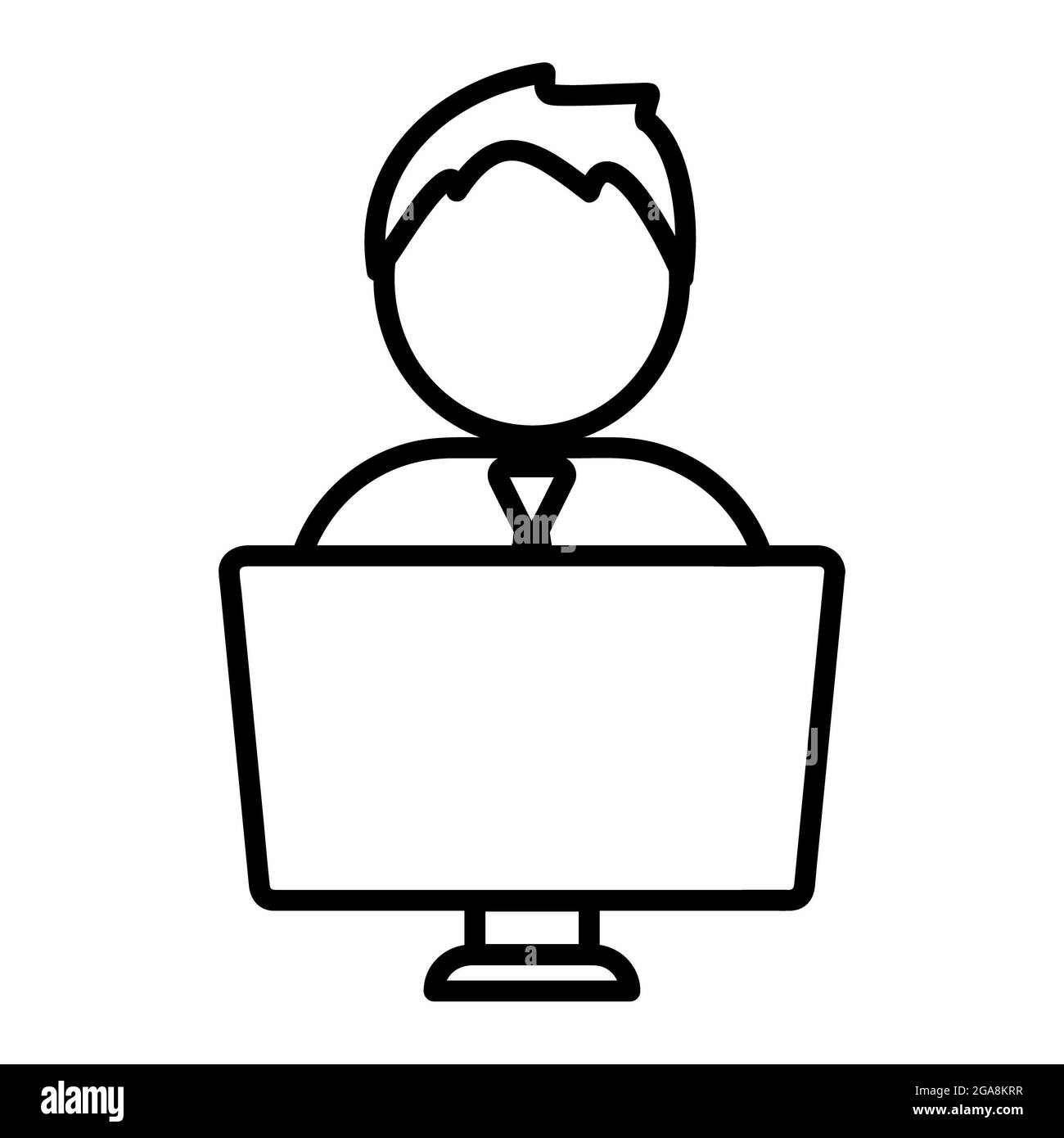 Icône homme et ordinateur portable. Pictogramme plat pour toile. Trait. Isolé sur fond blanc. Outline vector eps10. Concept de travail à distance Banque D'Images